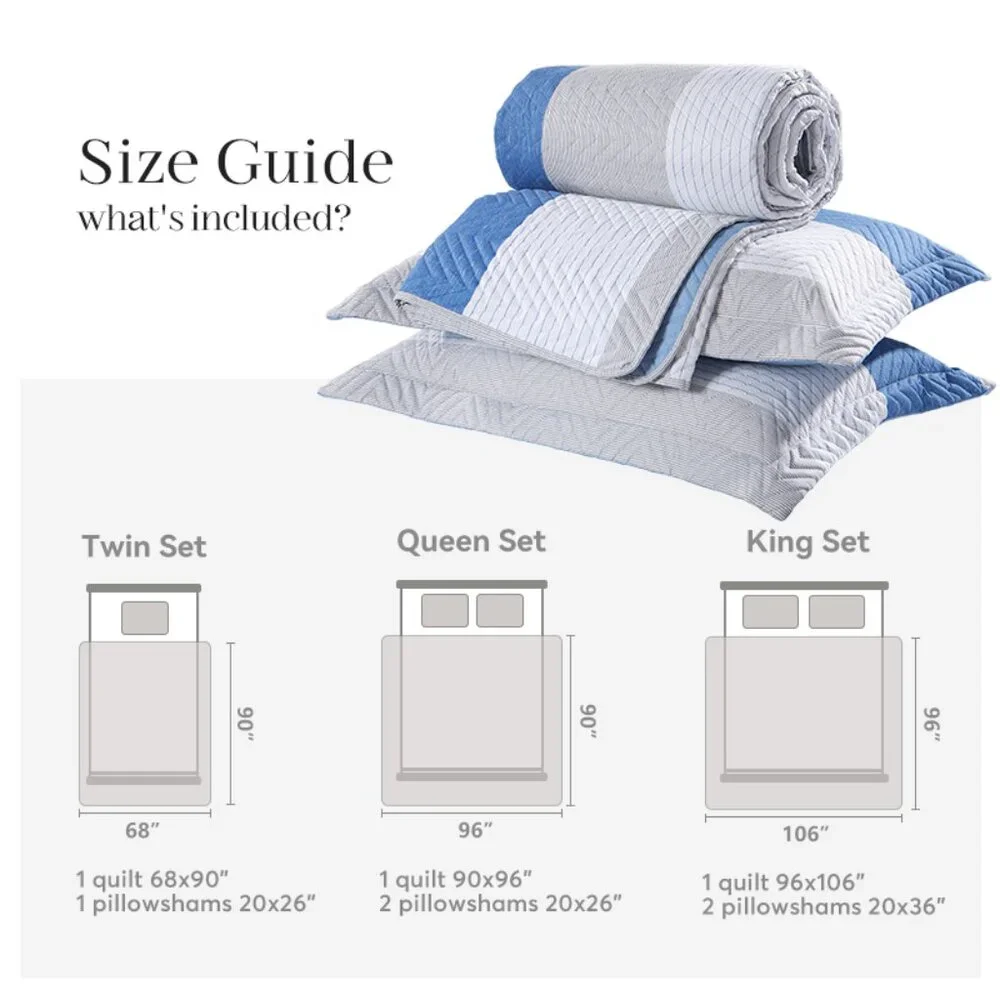 Queen - Soft & Cozy Blue and White Quilt Set